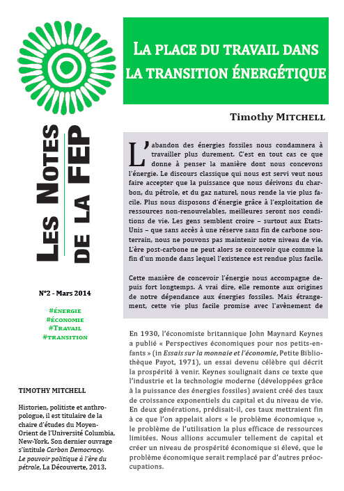 Les Notes de la FEP #2 – La place du travail dans la transition énergétique