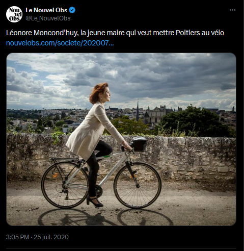 Tweet du Nouvel Obs sur Léonore Moncond'huy à Vélo