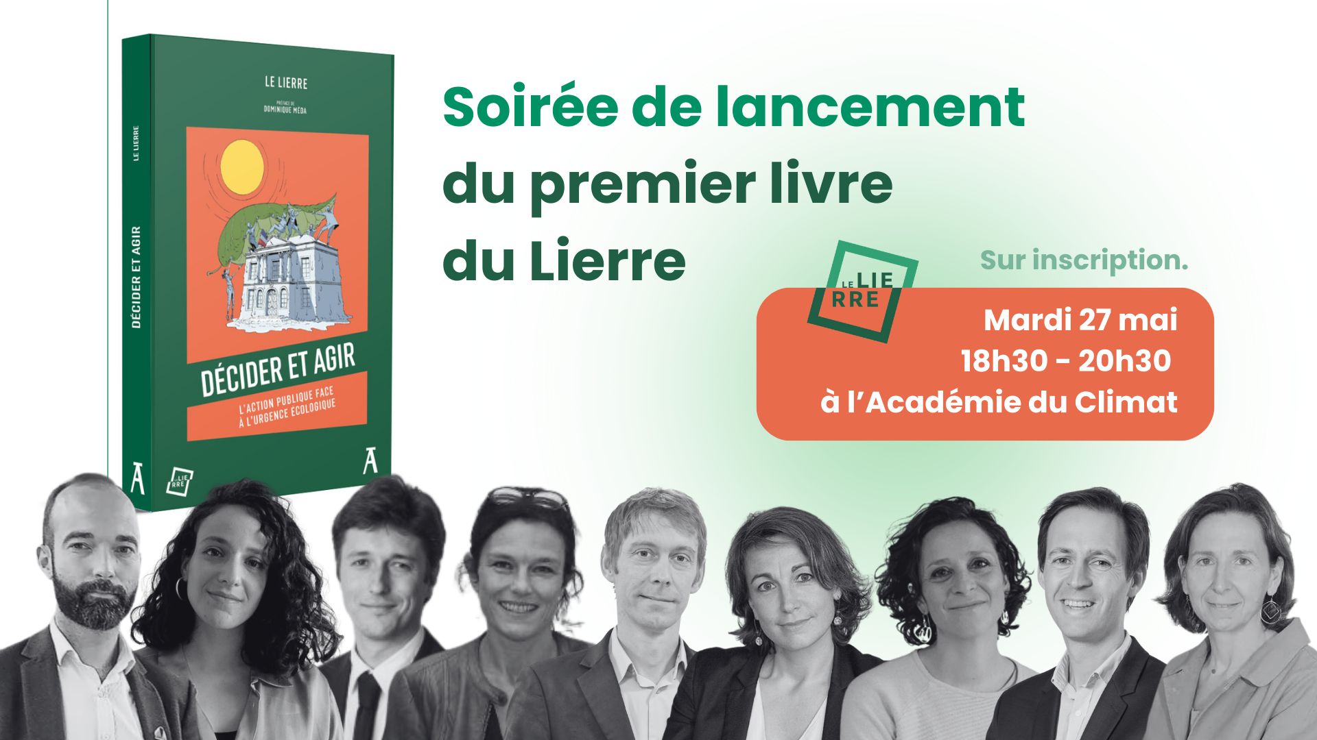 Visuel soirée de lancement du lierre avec livre et invités. Mardi 27 Mai, 18h30 à l'Académie du Climat. Inscription obligatoire